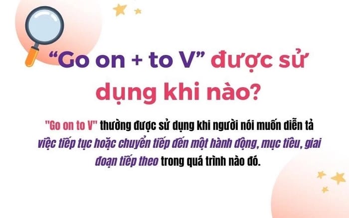 Go on là một cụm động từ, có nghĩa cơ bản là tiếp tục tồn tại hoặc phát triển theo thời gian