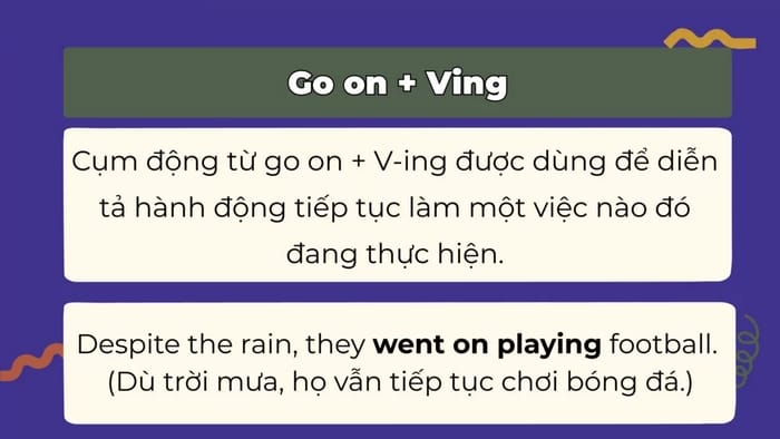 Cấu trúc và ý nghĩa của Go on + V-ing