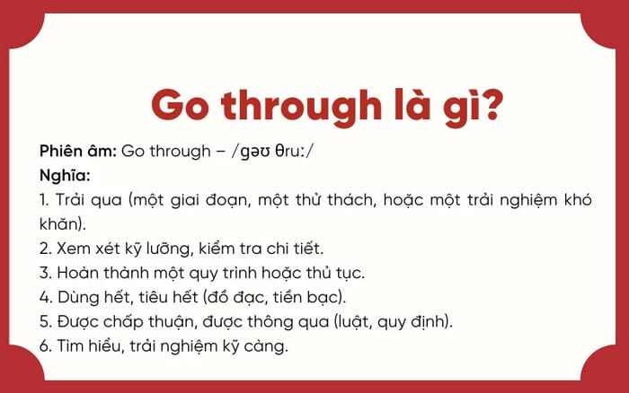Các nghĩa phổ biến nhất của cụm động từ Go through