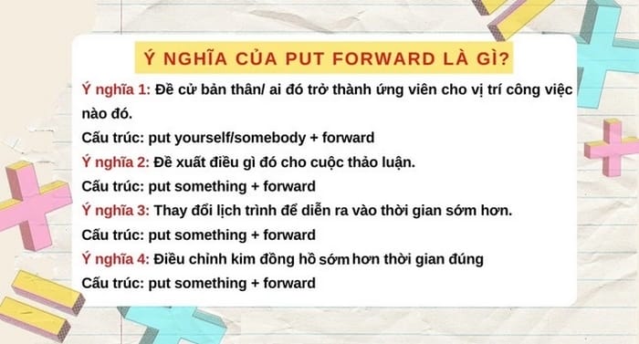 Put forward có thể mang nghĩa dời thời gian sớm hơn so với định trước để làm điều gì đó