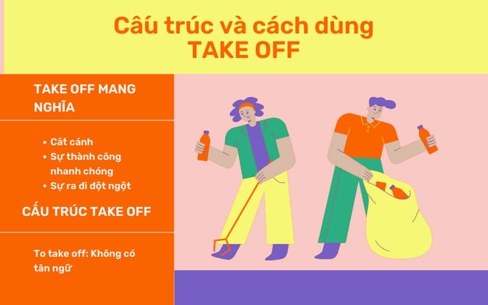 Take off có nghĩa cơ bản nhất là sự cất cánh của máy bay, chim,...
