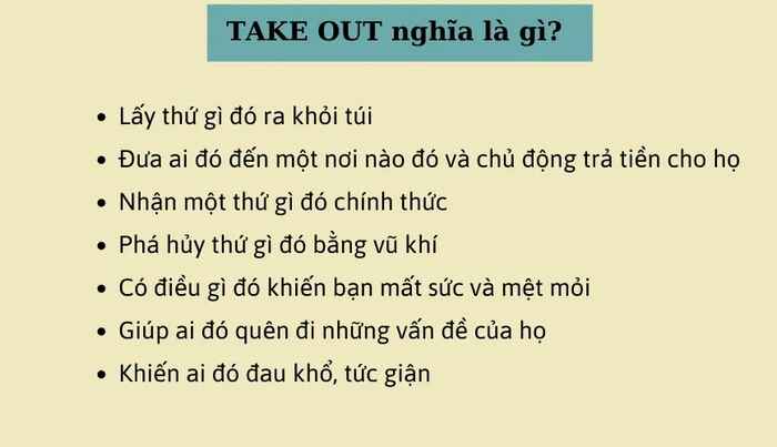 Tổng hợp các ý nghĩa của Take out