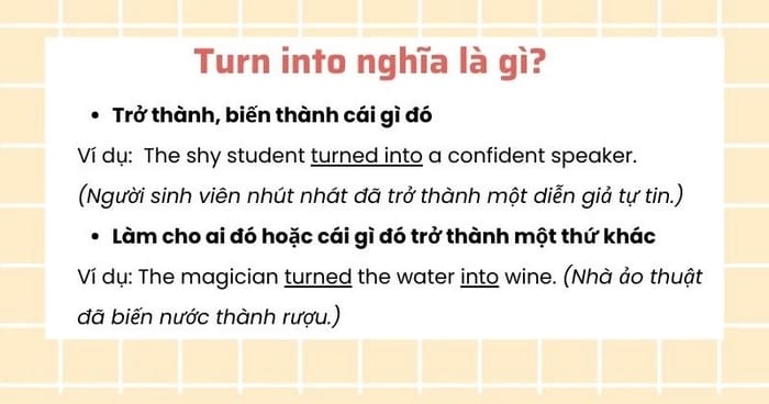 Một ví dụ dùng cụm động từ Turn into