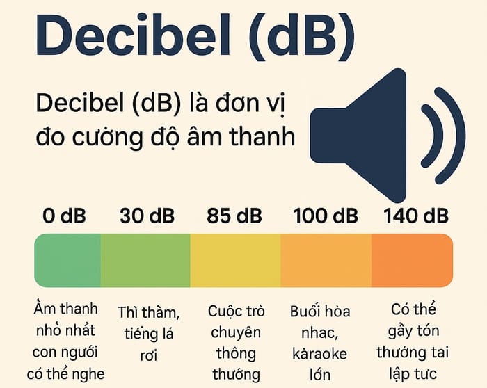 Đơn vị đo cường độ âm thanh là Decibel (dB)