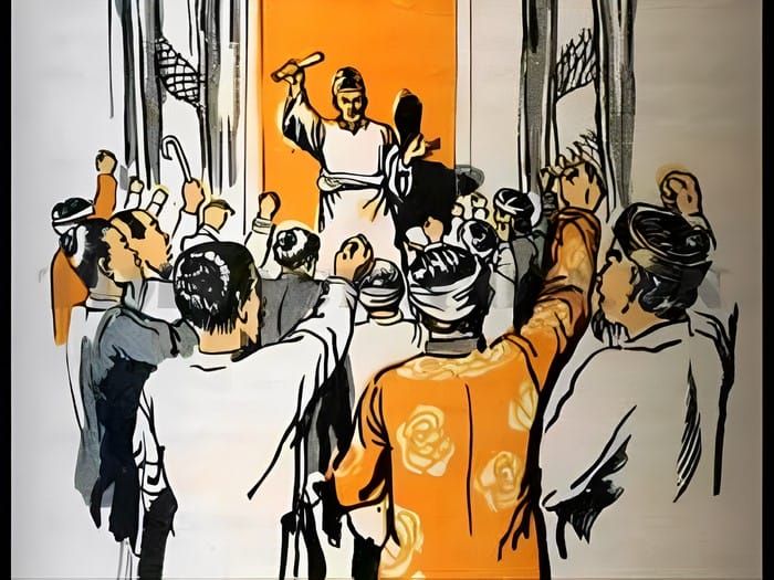 Hội nghị Diên Hồng quy tụ các bô lão đại diện cho nhân dân trên khắp đất nước, bàn nên “hòa” hay “đánh” trước nguy cơ xâm lược
