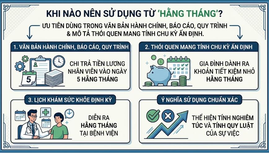 Ngữ cảnh nên sử dụng từ “hằng tháng” để diễn đạt